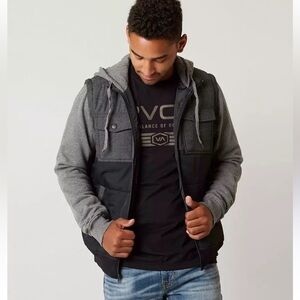 Rvca Jacket Men's Large Wayward Puffer Vest Hoodie Color block Black Skateboard